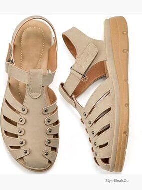 Women's Flat Sandals Round Closed Toe Fisherman Shoes Adjustable Ankle Strap